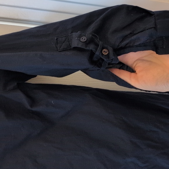 Navy Blue Ruffled Button-Up Blouse - Picture 5 of 7